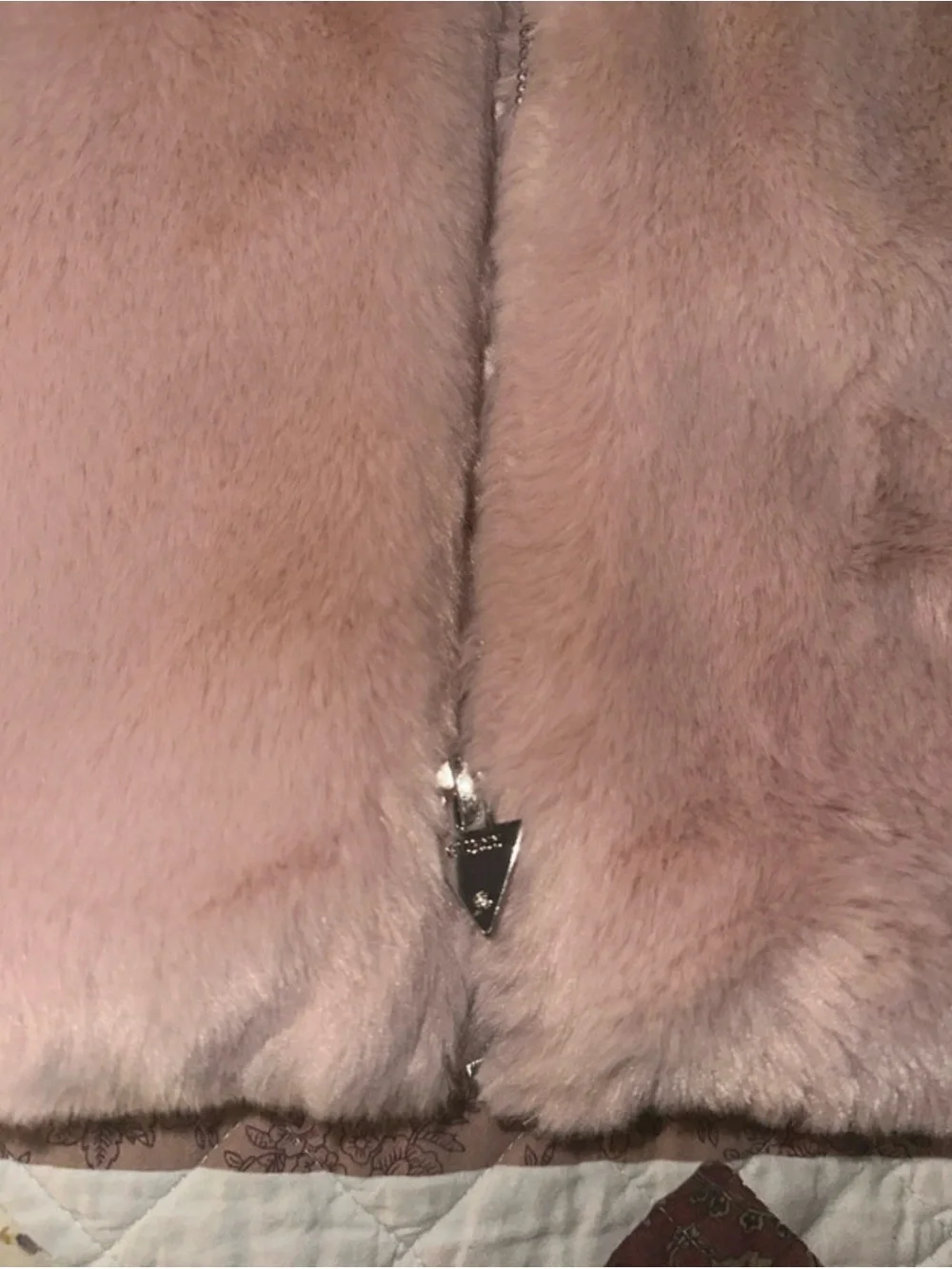 GUESS Blush Pink Faux-Fur Teddy Jacket with Zip